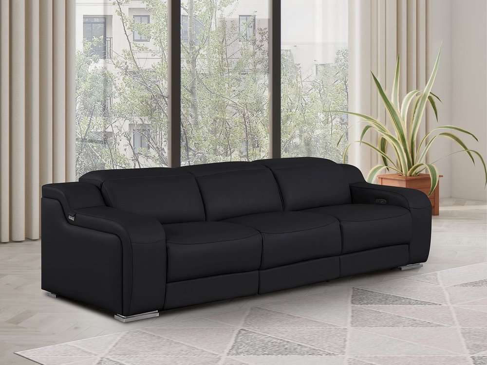 Light Gray Italian Leather Reclining USB Sofa - 103-inch