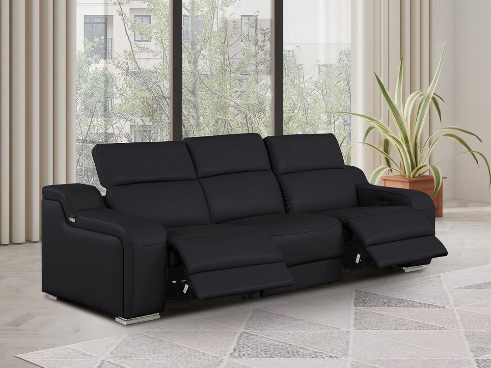 Light Gray Italian Leather Reclining USB Sofa - 103-inch