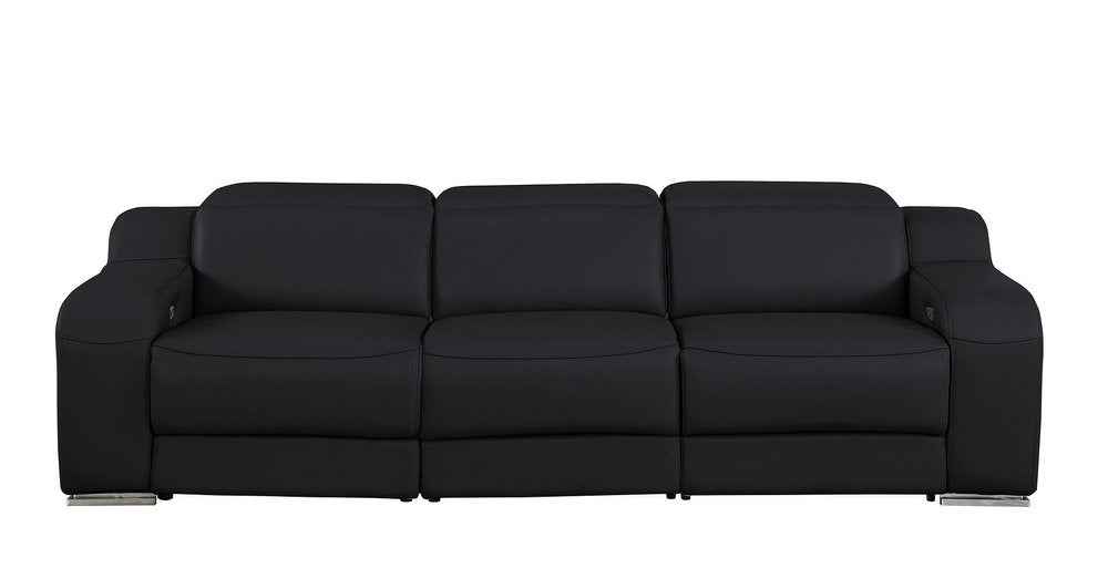 Light Gray Italian Leather Reclining USB Sofa - 103-inch