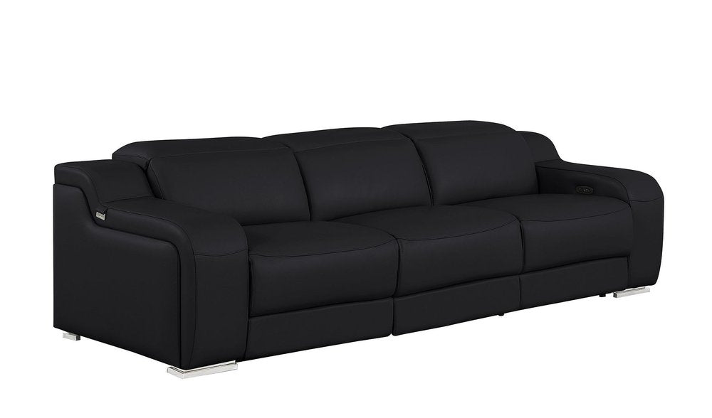 Light Gray Italian Leather Reclining USB Sofa - 103-inch