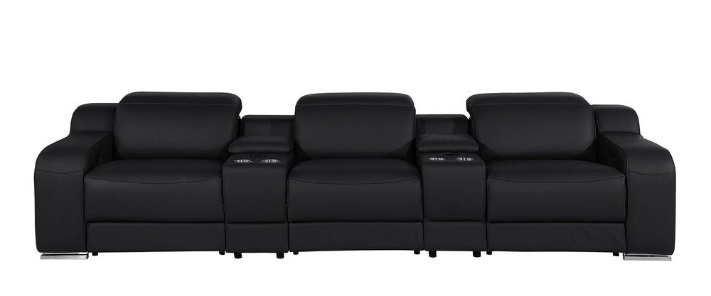 Light Gray Italian Leather Reclining USB Sofa - 129-inch