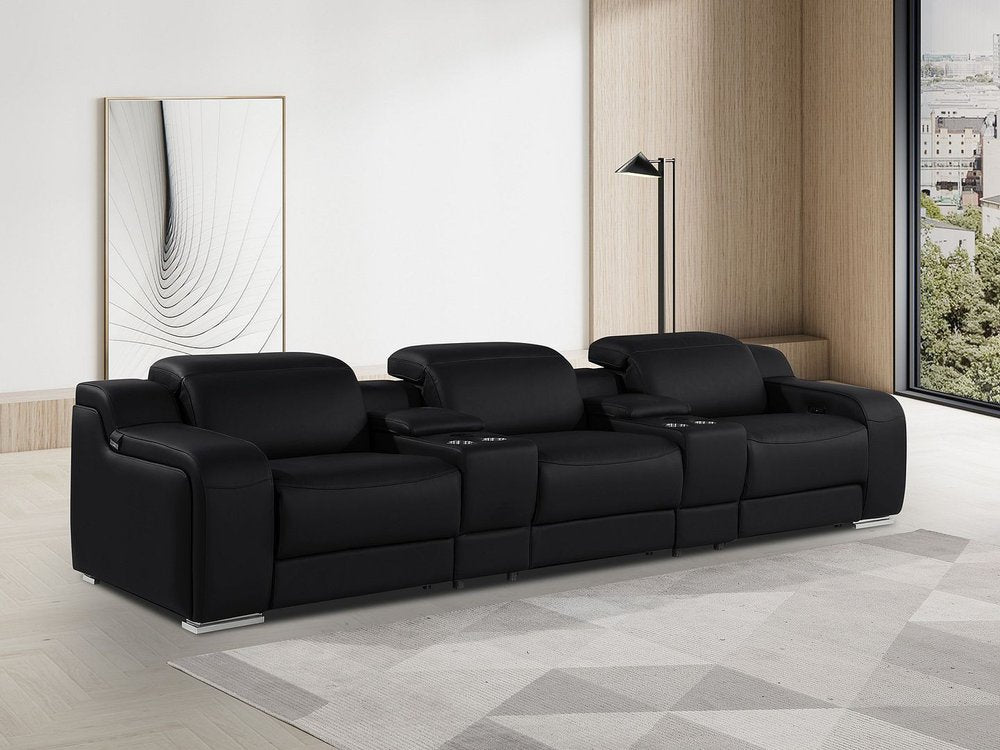 Light Gray Italian Leather Reclining USB Sofa - 129-inch