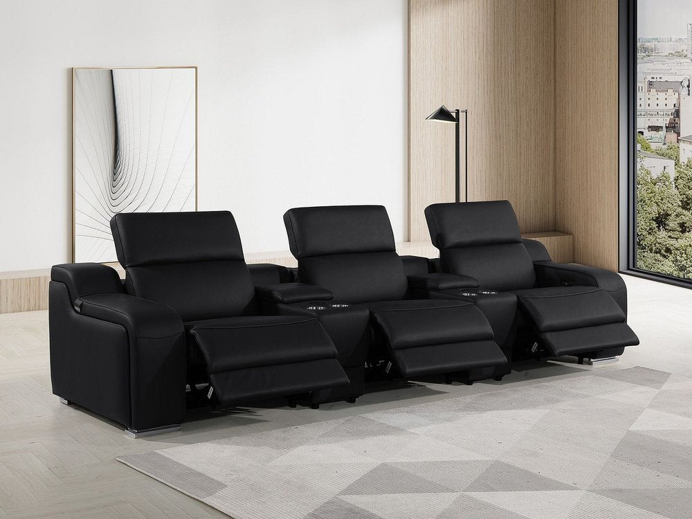 Light Gray Italian Leather Reclining USB Sofa - 129-inch