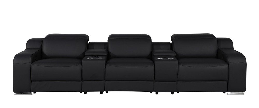 Light Gray Italian Leather Reclining USB Sofa - 129-inch