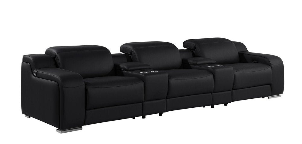 Light Gray Italian Leather Reclining USB Sofa - 129-inch