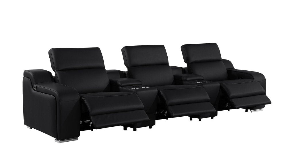 Light Gray Italian Leather Reclining USB Sofa - 129-inch