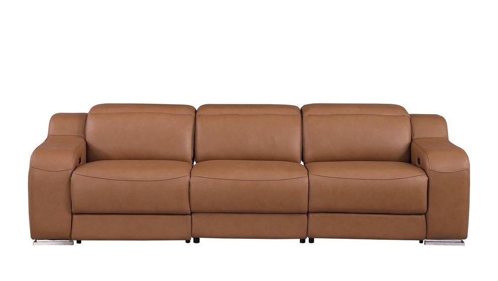 Light Gray Italian Leather Reclining USB Sofa - 103-inch