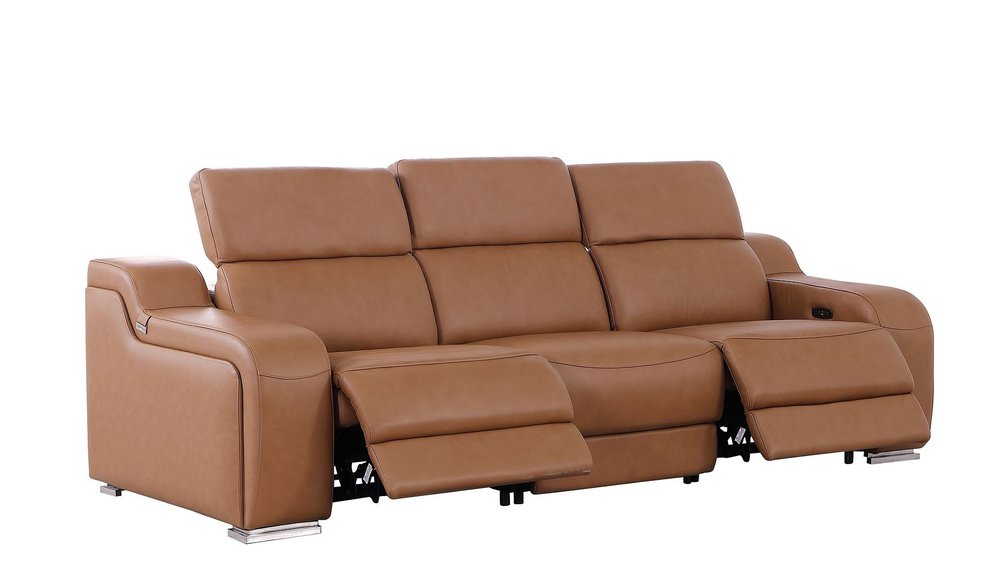 Light Gray Italian Leather Reclining USB Sofa - 103-inch