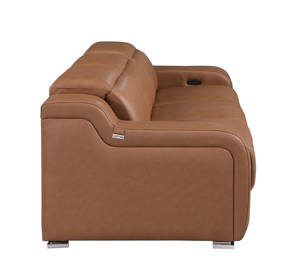 Light Gray Italian Leather Reclining USB Sofa - 103-inch