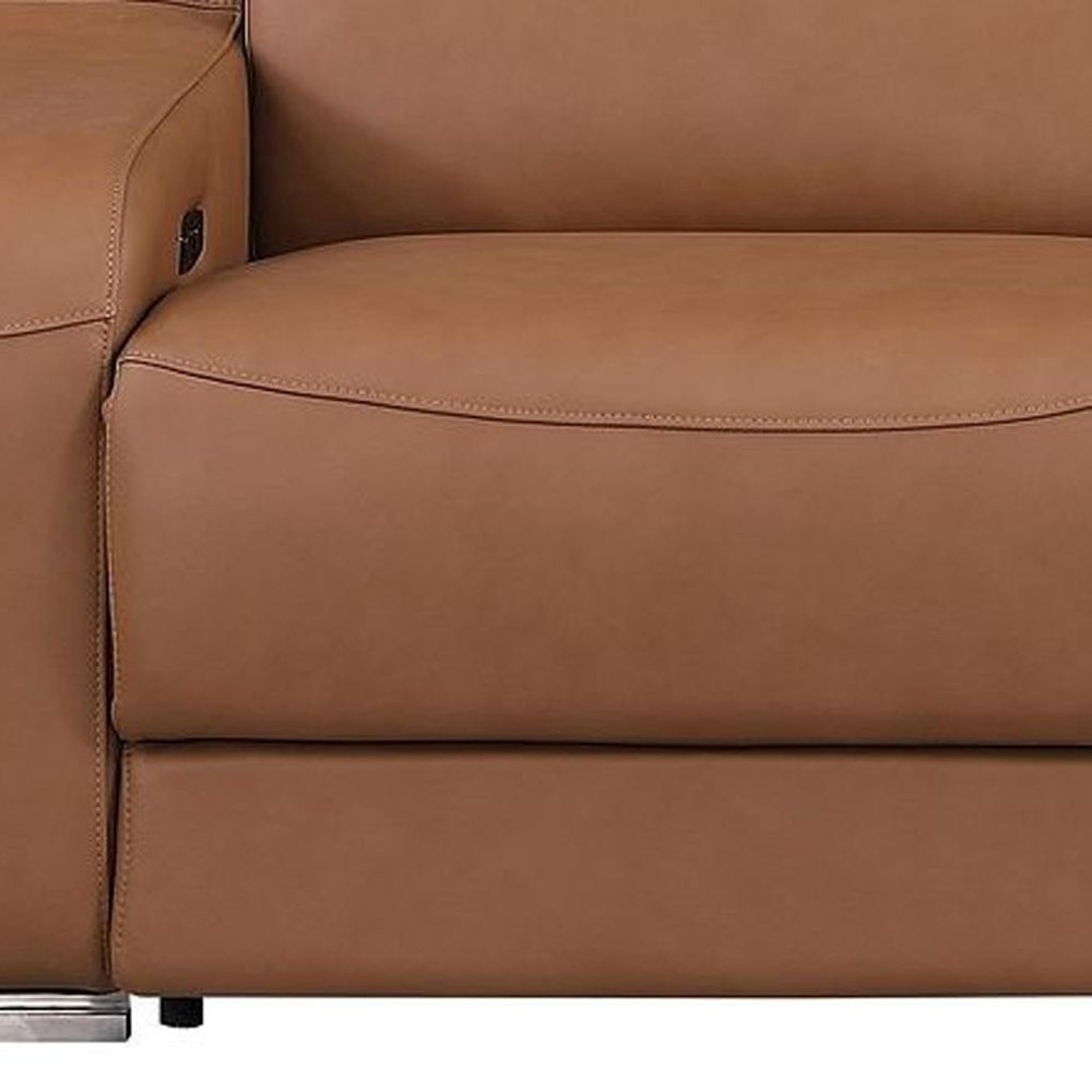 Light Gray Italian Leather Reclining USB Sofa - 103-inch