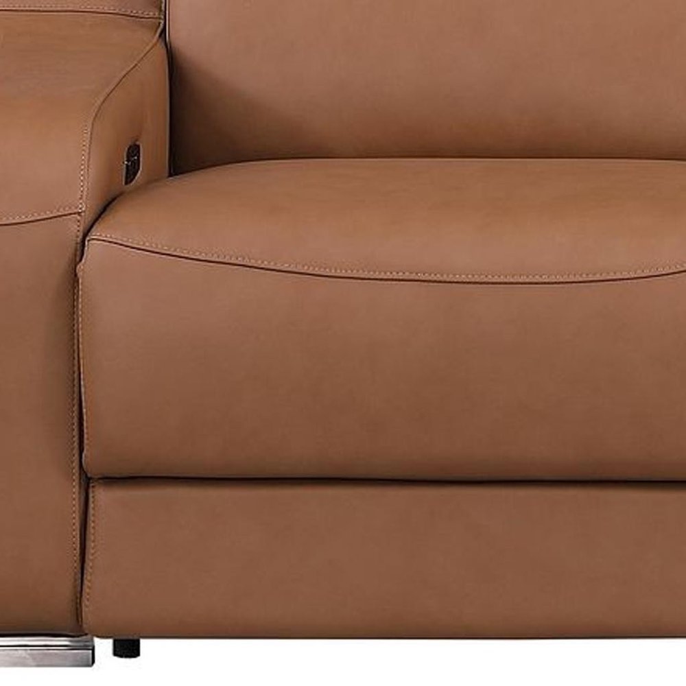 Light Gray Italian Leather Reclining USB Sofa - 103-inch