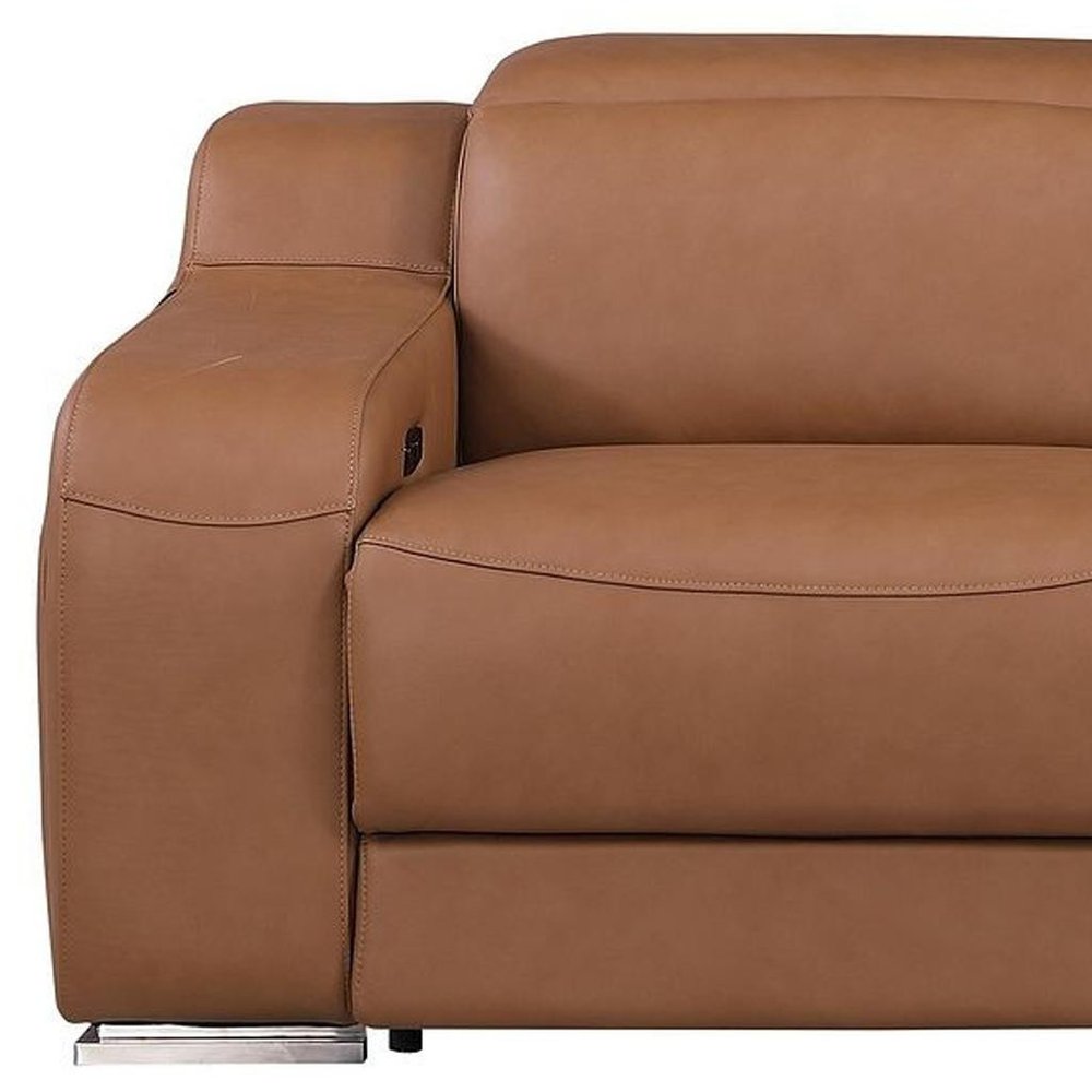 Light Gray Italian Leather Reclining USB Sofa - 103-inch