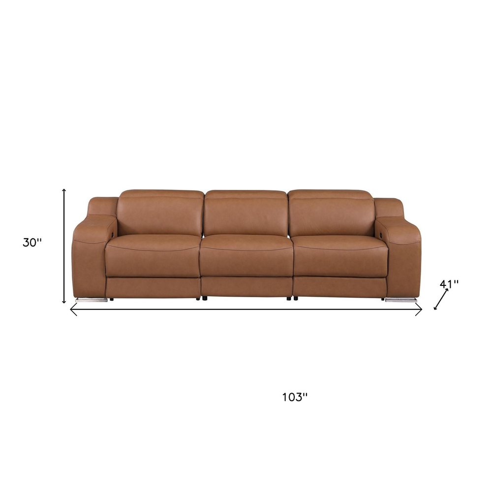 Light Gray Italian Leather Reclining USB Sofa - 103-inch