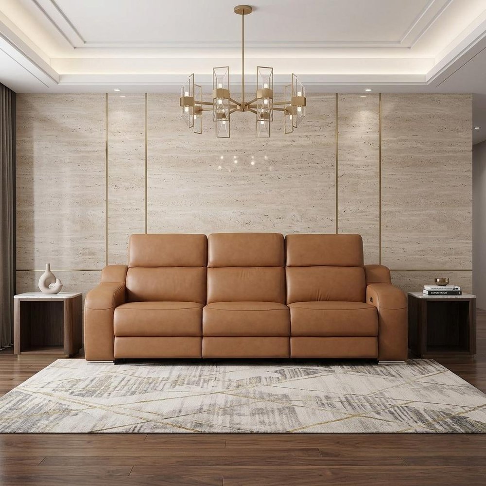 Light Gray Italian Leather Reclining USB Sofa - 103-inch