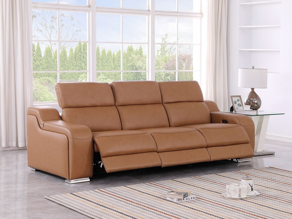 Light Gray Italian Leather Reclining USB Sofa - 103-inch