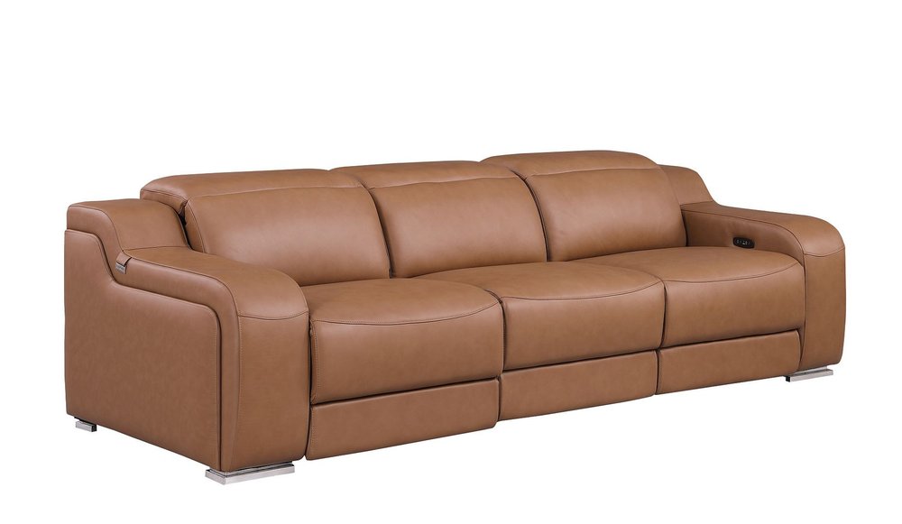 Light Gray Italian Leather Reclining USB Sofa - 103-inch