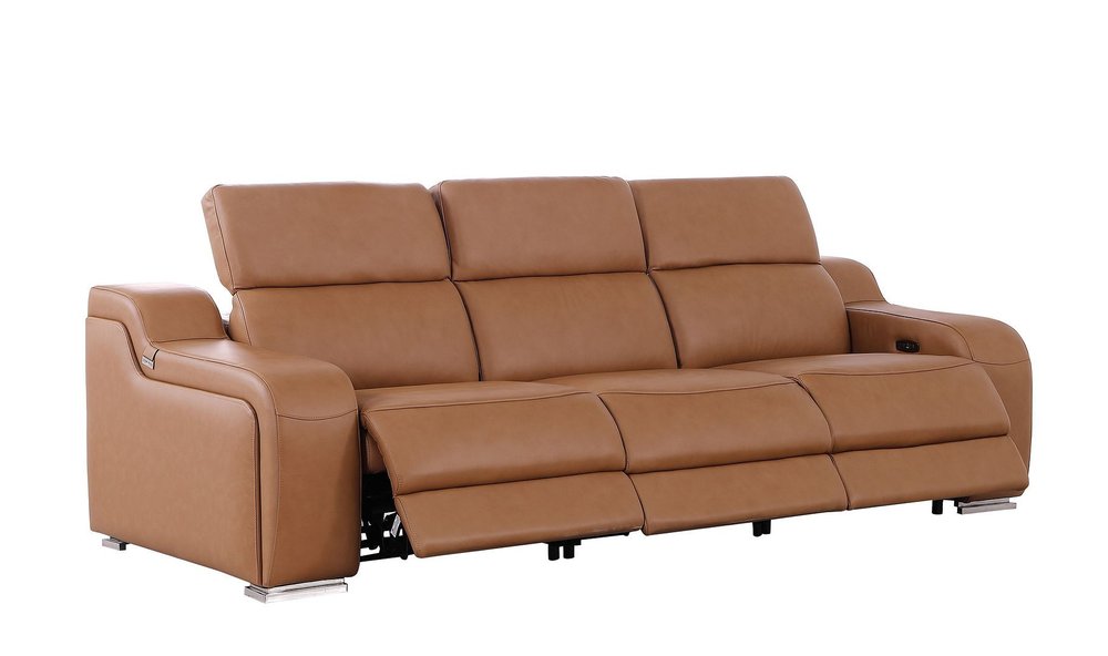 Light Gray Italian Leather Reclining USB Sofa - 103-inch