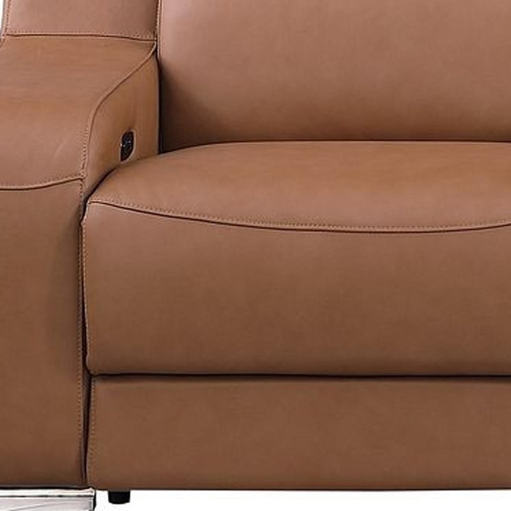 Light Gray Italian Leather Reclining USB Sofa - 129-inch
