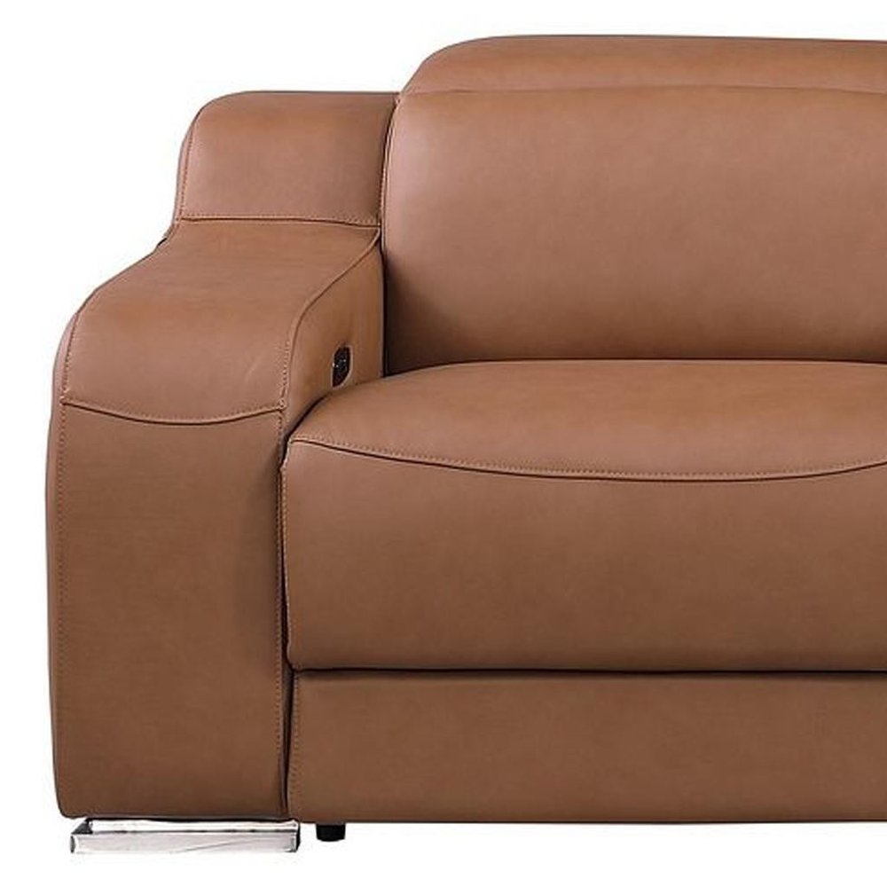 Light Gray Italian Leather Reclining USB Sofa - 129-inch