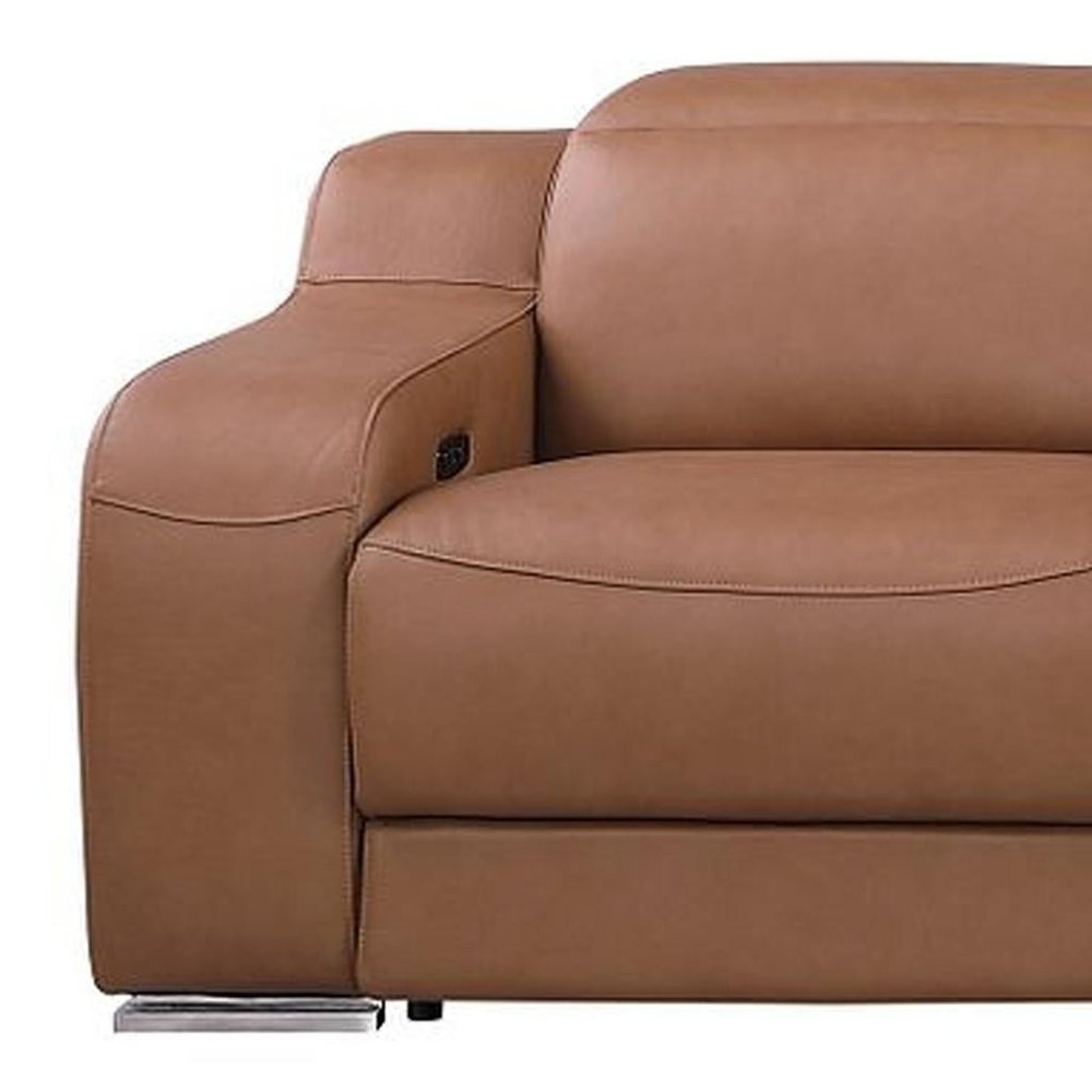 Light Gray Italian Leather Reclining USB Sofa - 169-inch
