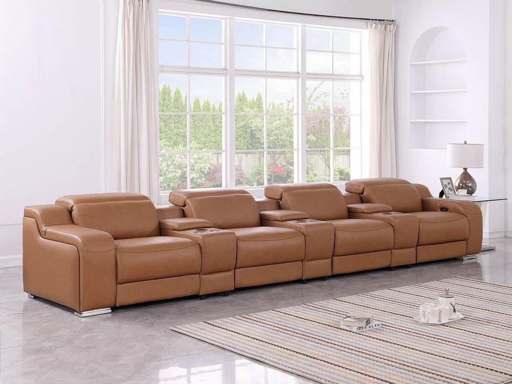 Light Gray Italian Leather Reclining USB Sofa - 169-inch