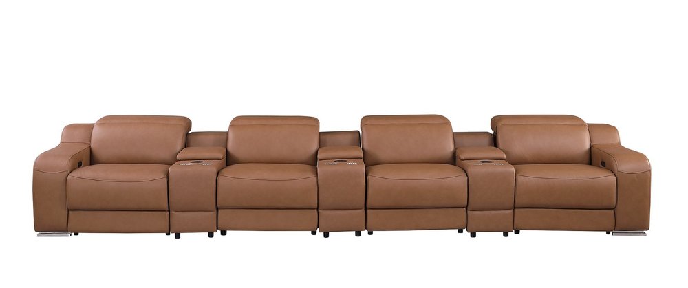 Light Gray Italian Leather Reclining USB Sofa - 169-inch