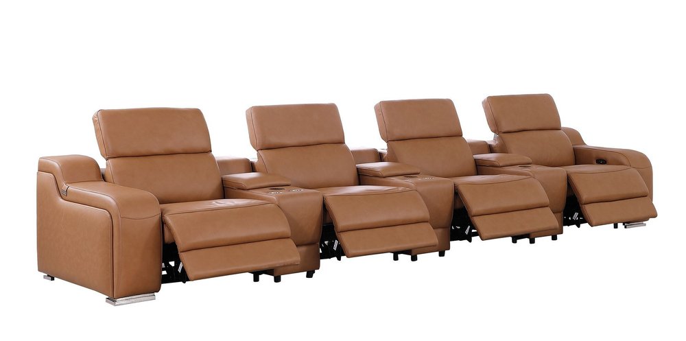 Light Gray Italian Leather Reclining USB Sofa - 169-inch