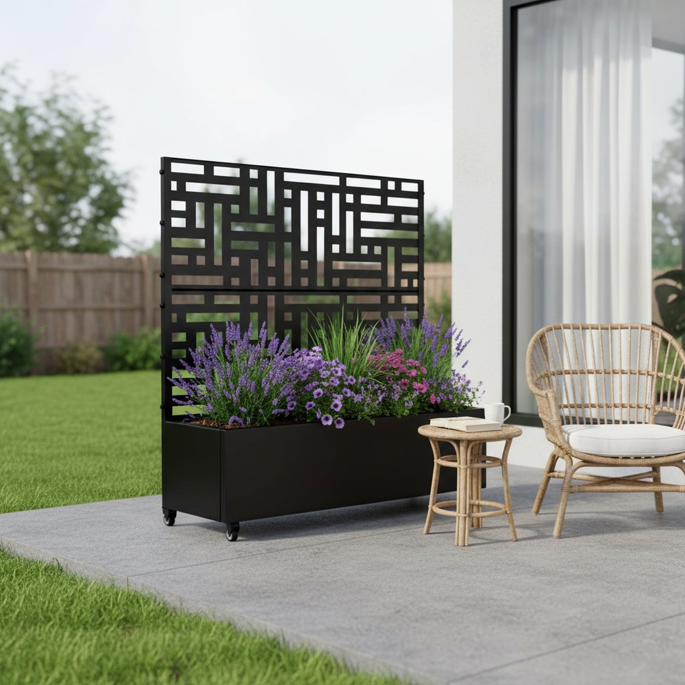Black Metal Rectangular Planter Box - 47 X 47-inch