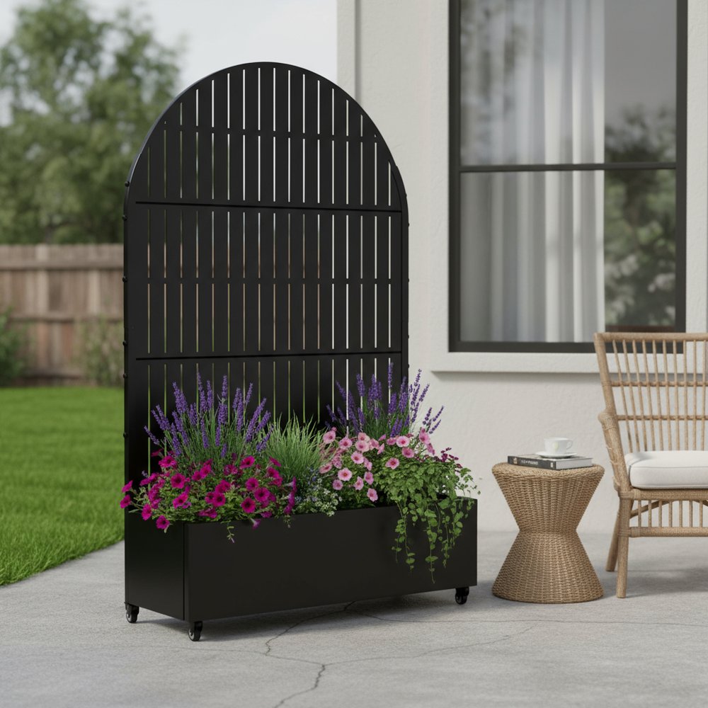 Black Metal Rectangular Planter Box - 72 X 47-inch