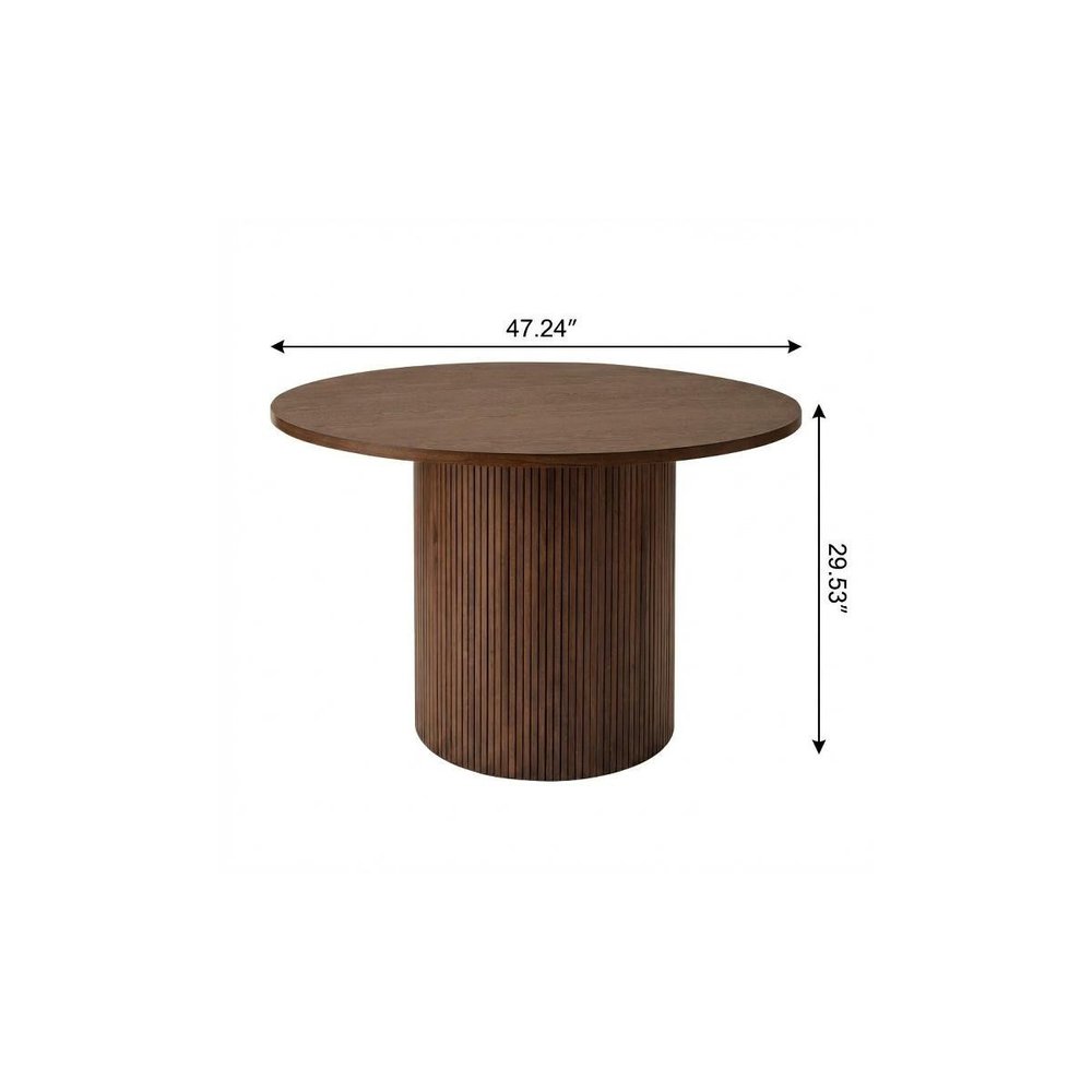 Walnut Solid Wood Pedestal Base Round Top Dining Table - 47-inch