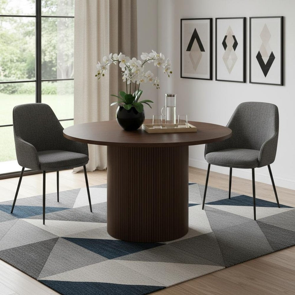 Walnut Solid Wood Pedestal Base Round Top Dining Table - 47-inch