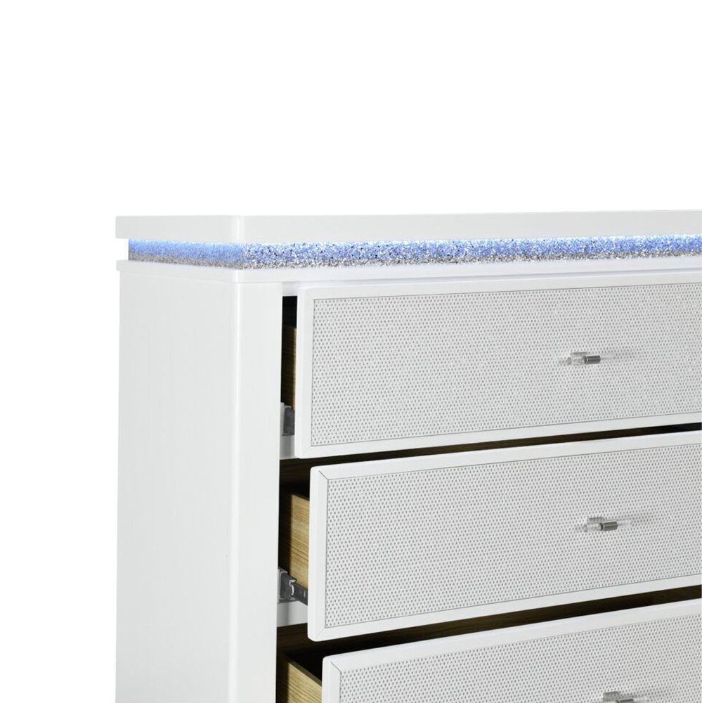 White Faux Crystal Glitter Wood Lighted Five Drawer Dresser - 36-inch