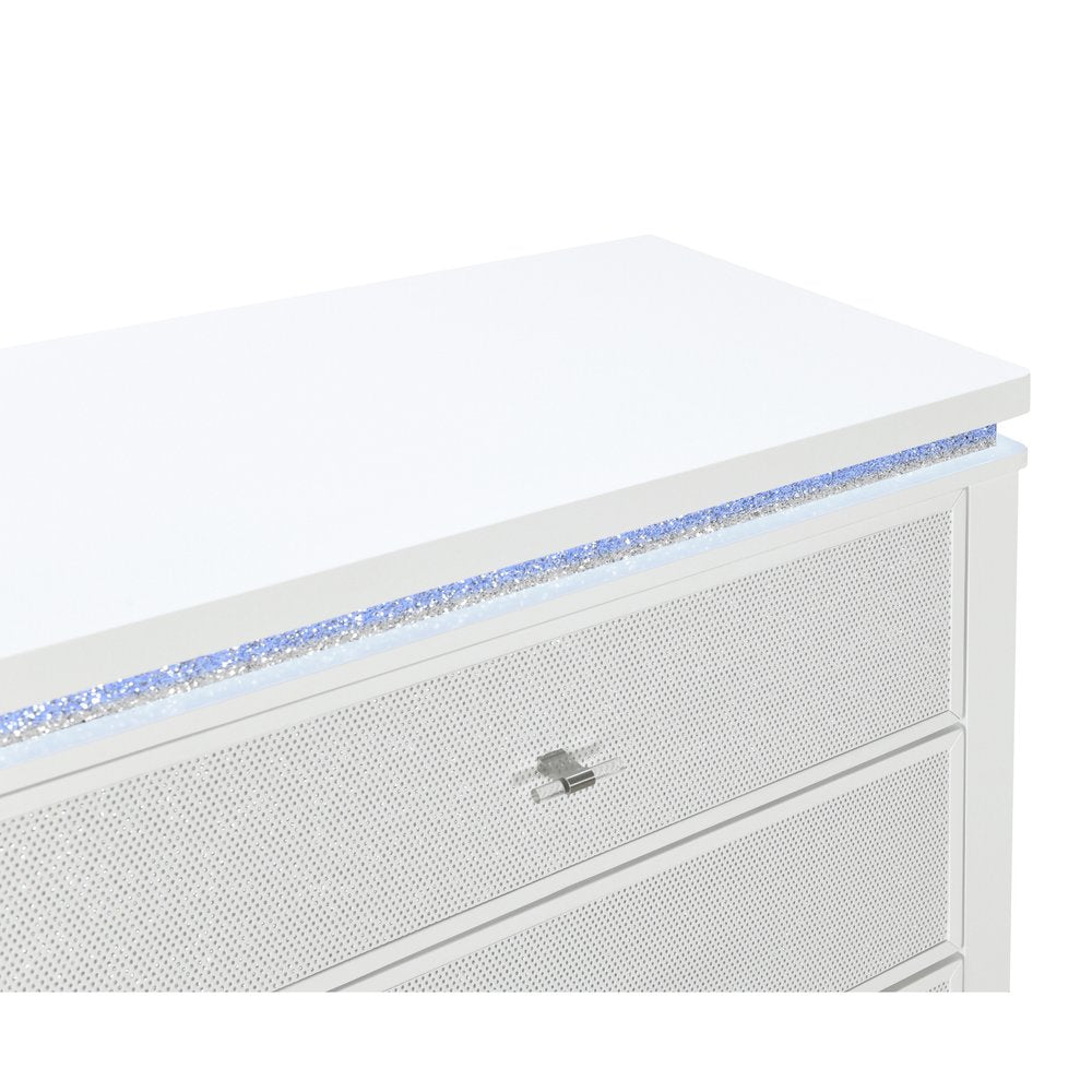 White Faux Crystal Glitter Wood Lighted Nine Drawer Triple Dresser - 62-inch