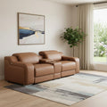 Cognac and Silver Italian Leather Power Reclining Loveseat with Storage