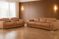 Two Piece Chestnut Leather Five Person Seating Set