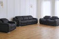 Three Piece Black Leather Six Person Seating Set