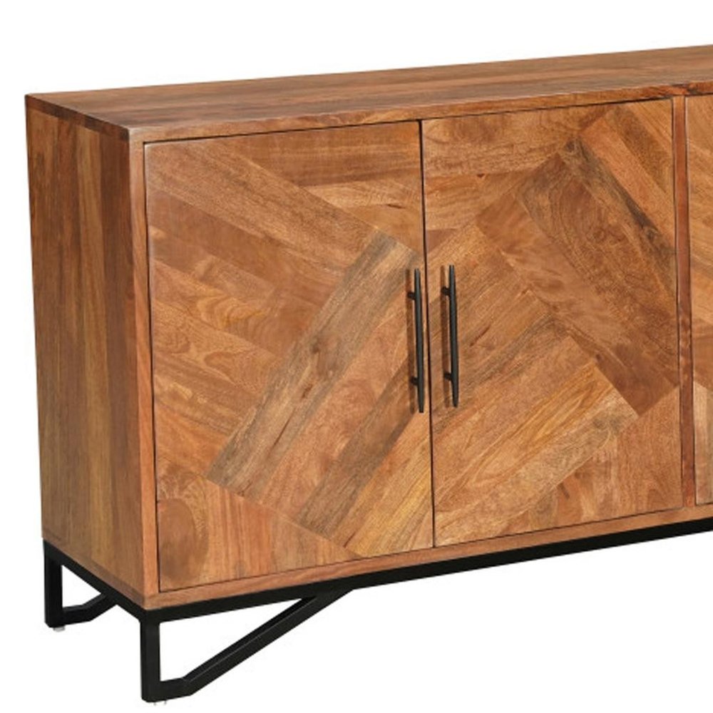 Brown Solid Wood Carved Geometric Sideboard with Four Doors - 82-inch