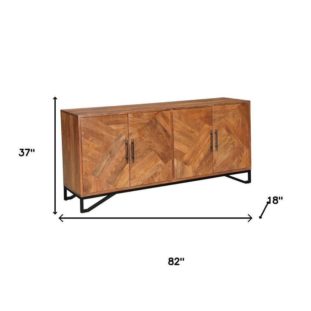 Brown Solid Wood Carved Geometric Sideboard with Four Doors - 82-inch