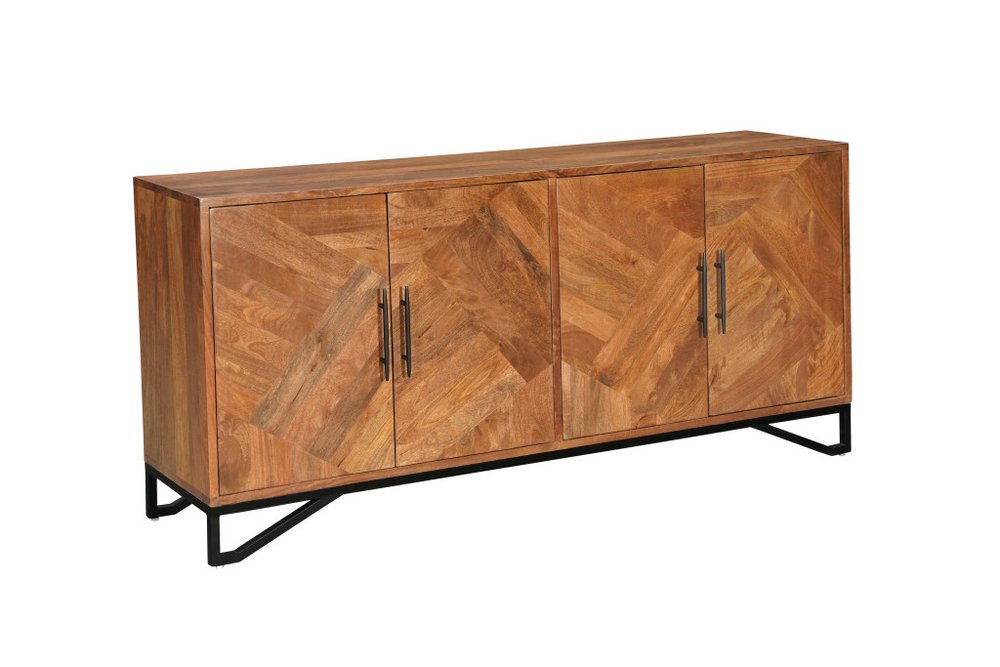 Brown Solid Wood Carved Geometric Sideboard with Four Doors - 82-inch