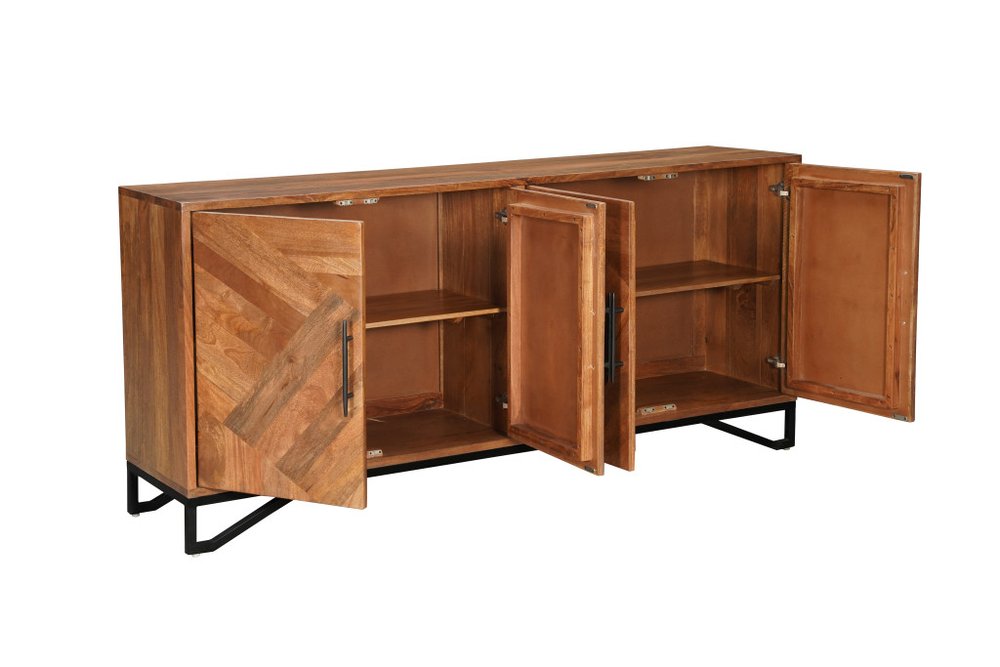 Brown Solid Wood Carved Geometric Sideboard with Four Doors - 82-inch