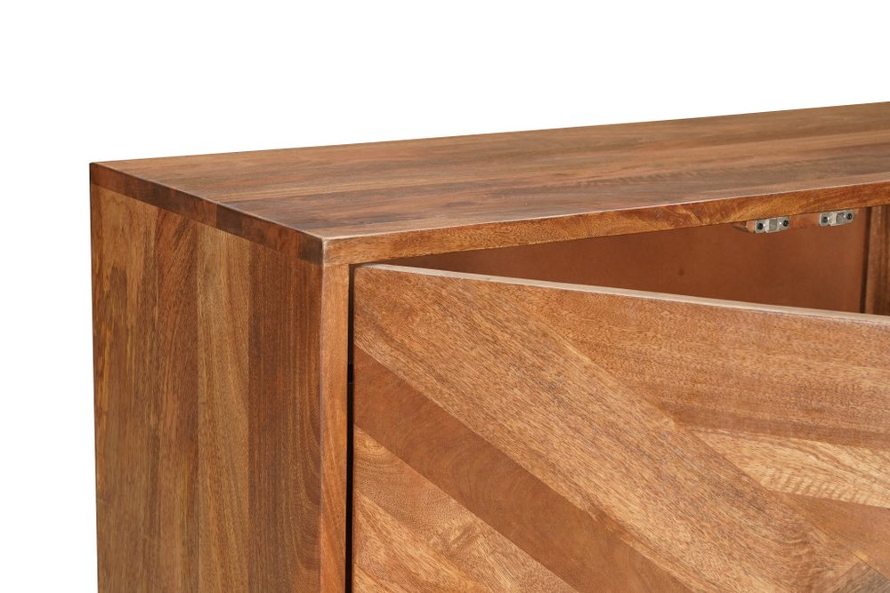 Brown Solid Wood Carved Geometric Sideboard with Four Doors - 82-inch