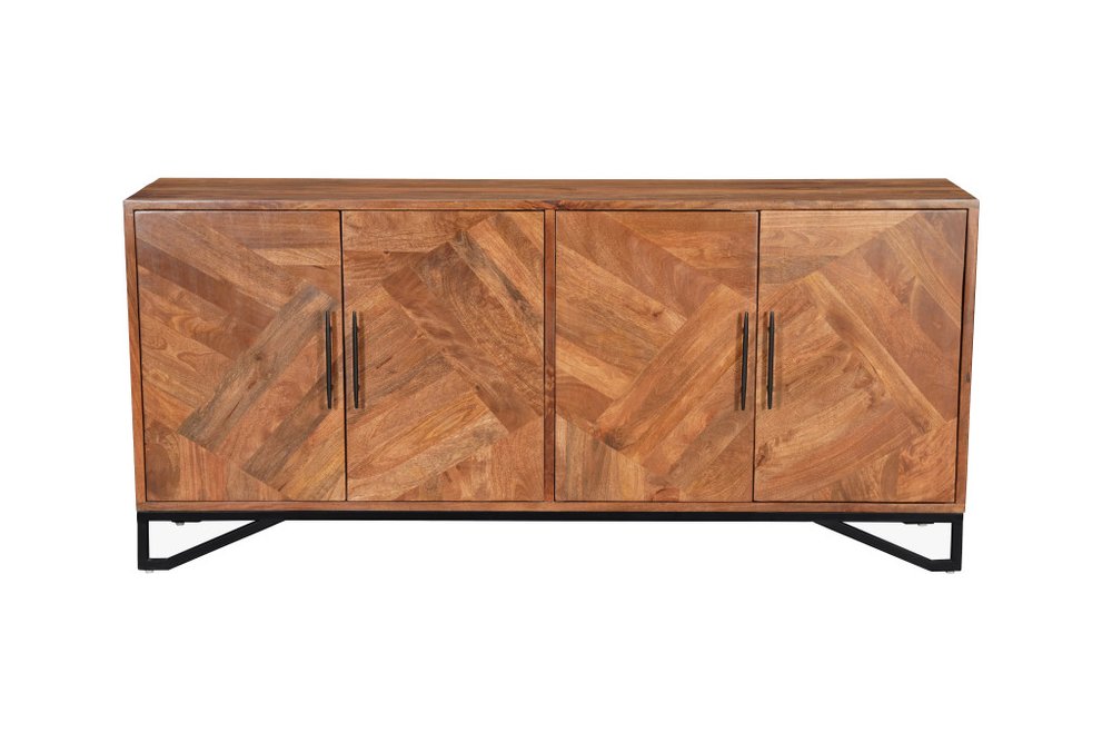 Brown Solid Wood Carved Geometric Sideboard with Four Doors - 82-inch