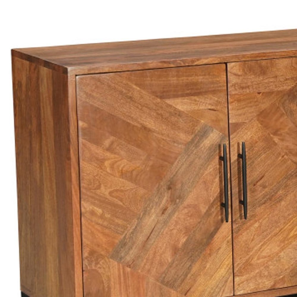 Brown Solid Wood Carved Geometric Sideboard with Four Doors - 82-inch