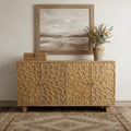 Brown Distressed Solid Wood Carved Floral Sideboard with Four Doors - 70-inch
