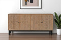 Brown Solid Wood Carved Geometric Sideboard with Four Doors - 80-inch