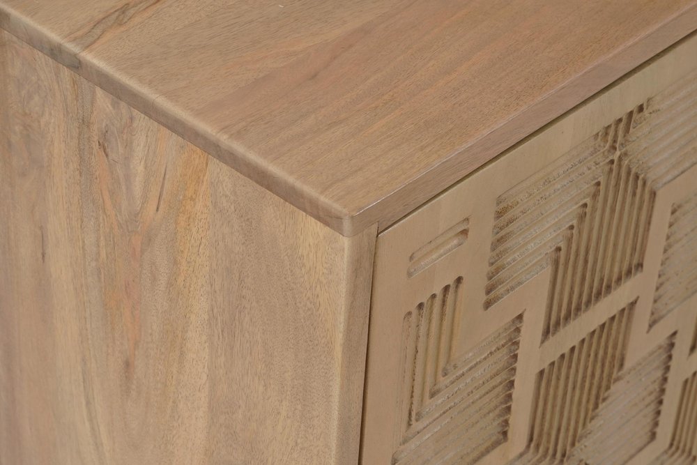 Brown Solid Wood Carved Geometric Sideboard with Four Doors - 80-inch