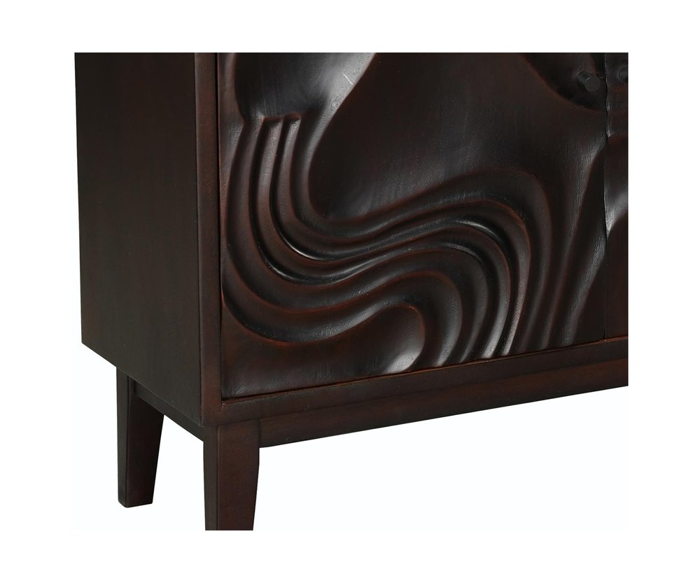 Dark Brown Solid Wood Carved Abstract Sideboard with Four Doors - 80-inch