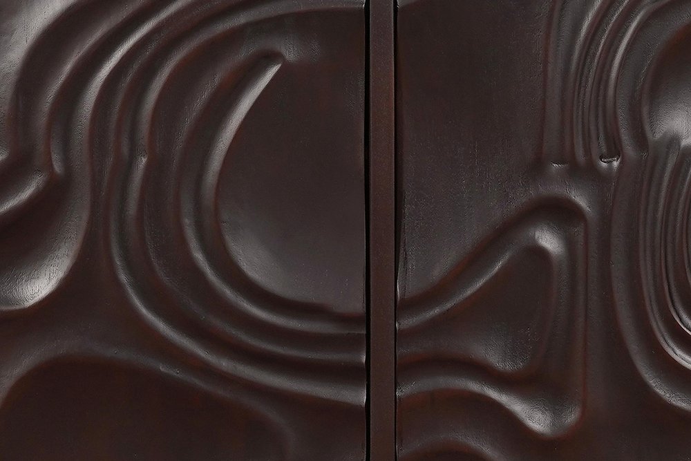 Dark Brown Solid Wood Carved Abstract Sideboard with Four Doors - 80-inch