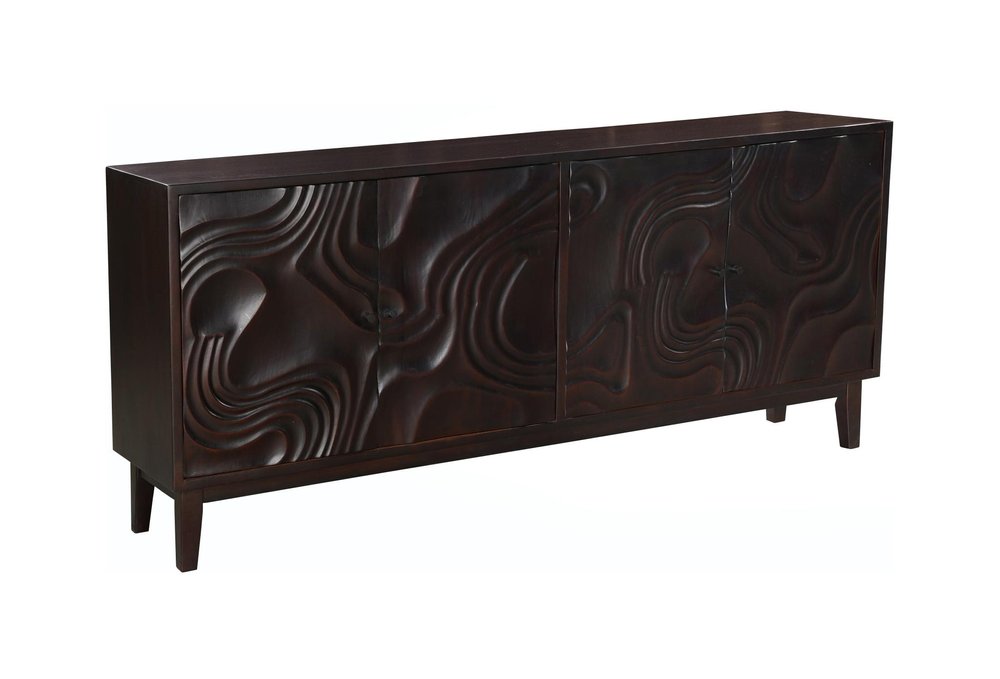 Dark Brown Solid Wood Carved Abstract Sideboard with Four Doors - 80-inch