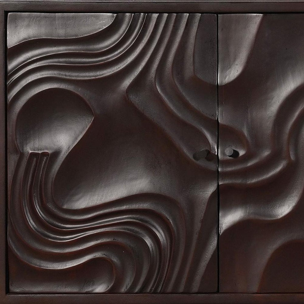Dark Brown Solid Wood Carved Abstract Sideboard with Four Doors - 80-inch